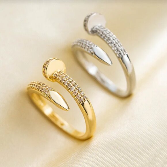 Classic and Modern Nail Shaped Luxury Inspired Design Open Adjustable Ring - Picture 2 of 5